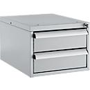 Schäfer Shop Pure ladeblok 411, voor werktafels AST31, links/rechts monteerbaar, 2 laden, afsluitbaar, tot 50 kg, staal, alu wit/blank aluminium