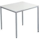 Schäfer Shop Pure Mesa de tubo de acero, cuadrada, pie de tubo cuadrado, ancho 800 x fondo 800 x alto 720 mm, gris claro/aluminio blanco