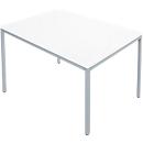 Schäfer Shop Pure Mesa de tubo de acero, rectangular, pie de tubo cuadrado, ancho 1200 x fondo 800 x alto 720 mm, blanco/aluminio blanco