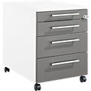 Schäfer Shop Pure mobile pedestal 1233, utensil pull-out + 3 drawers, lockable, angular metal handles, W 434 x D 600 x H 570 mm, white/anthracite