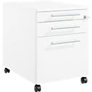 Schäfer Shop Pure mobile pedestal 126, utensil pull-out + 2 drawers, lockable, angular metal handles, W 434 x D 600 x H 570 mm, white/white