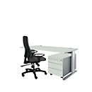 Schäfer Shop Pure Planova Basic 1233 desk and file cabinet on castors, light grey/white aluminium