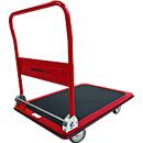 Schäfer Shop Pure Plattformwagen, klappbarer Schiebebügel, Antirutsch-Belag, Lenk- & Bockrollen, bis 300 kg, L 904 x B 604 x H 870 mm, rot-schwarz