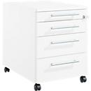 Schäfer Shop Pure Rollcontainer 1233, Utensilienauszug + 3 Schubladen, abschließbar, eckige Metallgriffe, B 434 x T 600 x H 570 mm, weiß/weiß