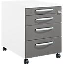 Schäfer Shop Pure Rollcontainer 1233, Utensilienauszug + 3 Schubladen, abschließbar, runde Metallgriffe, B 434 x T 600 x H 570 mm, weiß/anthrazit