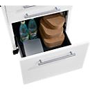 Schäfer Shop Pure Rollcontainer 126, Utensilienauszug + 2 Schubladen, abschliessbar, eckige Metallgriffe, B 434 x T 600 x H 570 mm, weiss/weiss