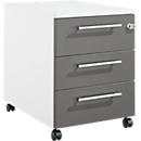 Schäfer Shop Pure Rollcontainer 333, 3 Schubladen, eckige Metallgriffe, abschließbar, B 434 x T 600 x H 570 mm, weiß/anthrazit