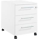 Schäfer Shop Pure Rollcontainer 333, 3 Schubladen, eckige Metallgriffe, abschließbar, B 434 x T 600 x H 570 mm, weiß/weiß