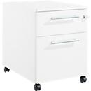Schäfer Shop Pure Rollcontainer 36, 2 Schubladen, mit extra hohem Stauraumfach, eckige Metallgriffe, abschließbar, weiß/weiß
