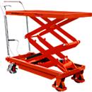 Schäfer Shop Pure Scheren-Hubwagen, doppeltes Scherenhubgelenk, Hubbereich 270-1200 mm, Tragkraft 150 kg, L 970 x B 450 x H 990 mm, Stahl, rot