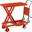 Schäfer Shop Pure Scheren-Hubwagen, einfaches Scherenhubgelenk, Hubbereich 220-720 mm, Tragkraft 150 kg, L 970 x B 450 x H 990 mm, Stahl, rot
