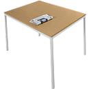 Schäfer Shop Pure Steel tube table, rectangular, square tube foot, W 1200 x D 800 x H 720 mm, beech/white aluminium