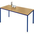 Schäfer Shop Pure Steel tube table, rectangular, square tube foot, W 1600 x D 700 x H 720 mm, beech/gentian blue