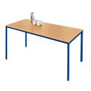 Schäfer Shop Pure Steel tube table, trapezoidal, square tube foot, W 1600 x D 690 x H 720 mm, beech/gentian blue
