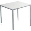 Schäfer Shop Pure Table en tube d'acier, carrée, pied en tube carré, L 800 x P 800 x H 720 mm, gris clair/aluminium blanc