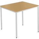Schäfer Shop Pure Table en tube d'acier, carrée, pied en tube carré, L 800 x P 800 x H 720 mm, hêtre/aluminium blanc