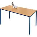 Schäfer Shop Pure Table en tube d'acier, rectangulaire, pied en tube carré, L 1400 x P 800 x H 720 mm, hêtre/bleu gentiane