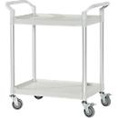 Schäfer Shop Pure Tischwagen, 2 Etagen, bis 200 kg, 2 Schiebebügel, Lenkrollen, Aluminium & Kunststoff, L 850 x B 480 x H 950 mm, Etagen lichtgrau