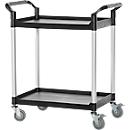 Schäfer Shop Pure Tischwagen, 2 Etagen, bis 200 kg, 2 Schiebebügel, Lenkrollen, Aluminium & Kunststoff, L 850 x B 480 x H 950 mm, Etagen schwarz