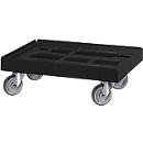 Schäfer Shop Pure transport roller, Euronorm, up to 300 kg, with stacking edge, swivel castors, L 610 x W 410 mm, HDPE &amp; TPU, deep black RAL 9005