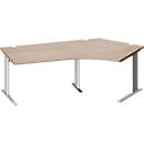 Schäfer Shop Pure Winkelschreibtisch PLANOVA BASIC, 135° Winkel rechts, C-Fuß, B 2165 x T 800/800 x H 717 mm, Eiche/weiß + Kabelkanal