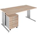 Schäfer Shop Select 2-tlg. Büromöbel-Set COMBITEC, Schreibtisch, B 1600 mm, Eiche/weißalu + Rollcontainer 1233