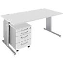 Schäfer Shop Select 2-tlg. Büromöbel-Set COMBITEC, Schreibtisch, B 1600 mm, lichtgrau/weißalu + Rollcontainer 1233