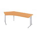 Schäfer Shop Select angled desk COMBITEC, 135° angle left, C-foot, W 2165 x D 800/800 x H 677-817 mm, beech/white aluminum