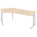 Schäfer Shop Select angled desk COMBITEC, 135° angle left, C-foot, W 2165 x D 800/800 x H 677-817 mm, maple/white aluminum