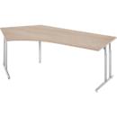 Schäfer Shop Select angled desk COMBITEC, 135° angle left, C-foot, W 2165 x D 800/800 x H 677-817 mm, oak/white aluminum