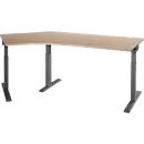 Schäfer Shop Select angled desk ERGO-T 2.0, 135° angle, attachment left, T-foot, W 2165 x D 800 x H 675-895 mm, oak/anthracite
