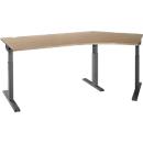 Schäfer Shop Select angled desk ERGO-T 2.0, 135° angle, attachment right, T-foot, W 2165 x D 800 x H 675-895 mm, oak/anthracite