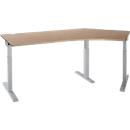Schäfer Shop Select angled desk ERGO-T 2.0, 135° angle, attachment right, T-foot, W 2165 x D 800 x H 675-895 mm, oak/white aluminum