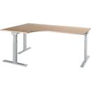 Schäfer Shop Select angled desk ERGO-T 2.0, 90° angle, attachment left, T-foot, W 2000 x D 1200/800 x H 675-895 mm, oak/white aluminum