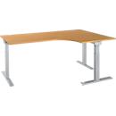 Schäfer Shop Select angled desk ERGO-T 2.0, 90° angle, attachment right, T-foot, W 2000 x D 1200/800 x H 675-895 mm, beech/white aluminium