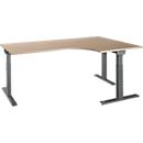 Schäfer Shop Select angled desk ERGO-T 2.0, 90° angle, attachment right, T-foot, W 2000 x D 1200/800 x H 675-895 mm, oak/anthracite
