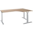 Schäfer Shop Select angled desk ERGO-T 2.0, 90° angle, attachment right, T-foot, W 2000 x D 1200/800 x H 675-895 mm, oak/white aluminum
