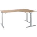 Schäfer Shop Select angled desk ERGO-T 2.0, electric height adjustable, 90° angle right, T-foot, W 2000 mm, oak decor/white aluminum