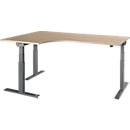 Schäfer Shop Select angled desk ERGO-T 2.0, electrically height adjustable, 90° angle left, T-foot, W 2000 mm, oak decor/anthracite
