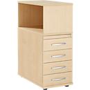 Schäfer Shop Select Anstellcontainer LOGIN, mit Aufsatzregal, 4 Schübe, B 409 x T 800 x H 1120 mm, Holz, abschließbar, Ahorn/Ahorn