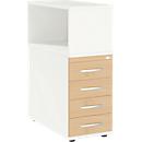Schäfer Shop Select Anstellcontainer LOGIN, mit Aufsatzregal, 4 Schübe, B 409 x T 800 x H 1120 mm, Holz, abschließbar, weiß/Ahorn