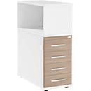 Schäfer Shop Select Anstellcontainer LOGIN, mit Aufsatzregal, 4 Schübe, B 409 x T 800 x H 1120 mm, Holz, abschließbar, weiß/Eiche