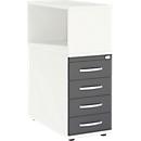 Schäfer Shop Select Anstellcontainer LOGIN, mit Aufsatzregal, 4 Schübe, B 409 x T 800 x H 1120 mm, Holz, abschließbar, weiß/graphit