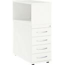 Schäfer Shop Select Anstellcontainer LOGIN, mit Aufsatzregal, 4 Schübe, B 409 x T 800 x H 1120 mm, Holz, abschließbar, weiß/weiß