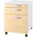 Schäfer Shop Select Archivador con ruedas Login, band. extr. archiv. colg.+band. extr.utensilios+cajones, con cerradura, madera, An 431 x P 580 x Al 595 mm, blanco/arce