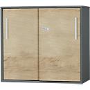 Schäfer Shop Select Armario auxiliar/superior de puertas correderas SET UP, 2 AA, An 800 x P 420 x Al 726 mm, grafito/roble 
