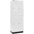 Schäfer Shop Select Armario para ropa, 2 x 2 compartimentos, 300 mm, con base, cerradura con pestillo giratorio, puerta gris claro