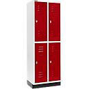 Schäfer Shop Select Armario para ropa, 2 x 2 compartimentos, 300 mm, con base, cerradura de pestillo giratoria, puerta rojo rubí