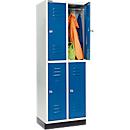 Schäfer Shop Select Armario para ropa, 2 x 2 compartimentos, 300 mm, con zócalo, cerradura de cilindro, puerta azul genciana