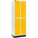 Schäfer Shop Select Armario para ropa, 2 x 2 compartimentos, 300 mm, con zócalo, cerradura de cilindro, puerta de color amarillo colera